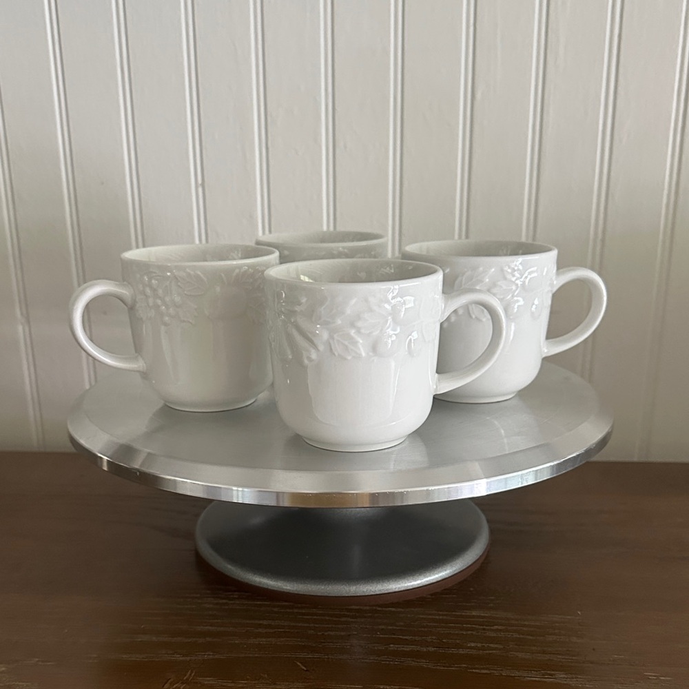 Gibson Elegant White Embossed Mugs Set of Four Brand New